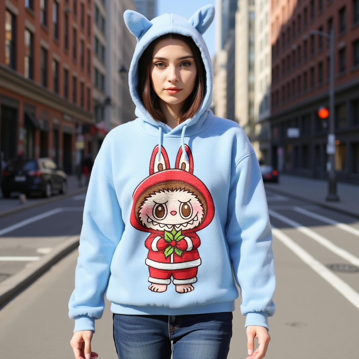 KSC's Christmas Labubu Kid’s Borg Fleece Sweatshirt With Ear