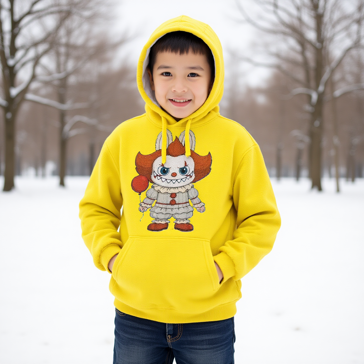 KSC's Exclusive Halloween Labubu Pennywise Clown Kid’s Borg Fleece Sweatshirt With Ear