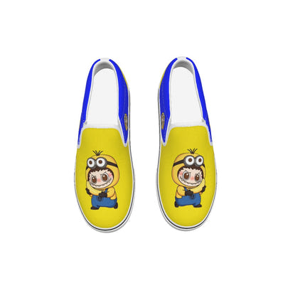 💛 Minion Labubu Yellow & Blue Slip-On Sneakers (Kids) -Minion Labubu Yellow & Blue Kid's Slip On Sneakers