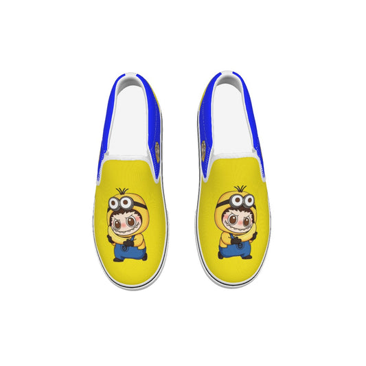 💛 Minion Labubu Yellow &amp; Blue Slip-On Sneakers (Kids) -Minion Labubu Yellow & Blue Kid's Slip On Sneakers