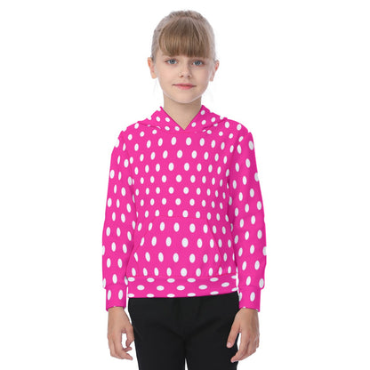 KSC's Exclusive/Custom- Young Girl's Hoodies-Hot Pink w/White Polka Dot - Kid's Hoodie