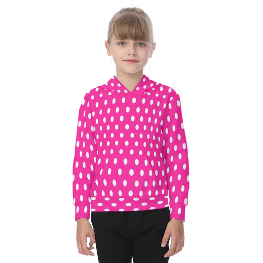 KSC's Exclusive/Custom- Young Girl's Hoodies-Hot Pink w/White Polka Dot - Kid's Hoodie