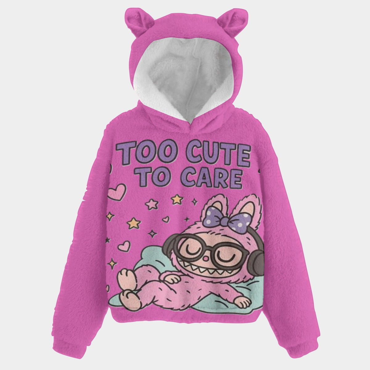 KSC's Exclusive Labubu Too Cute To Care Kid’s Borg Fleece Hoodie With Ears
