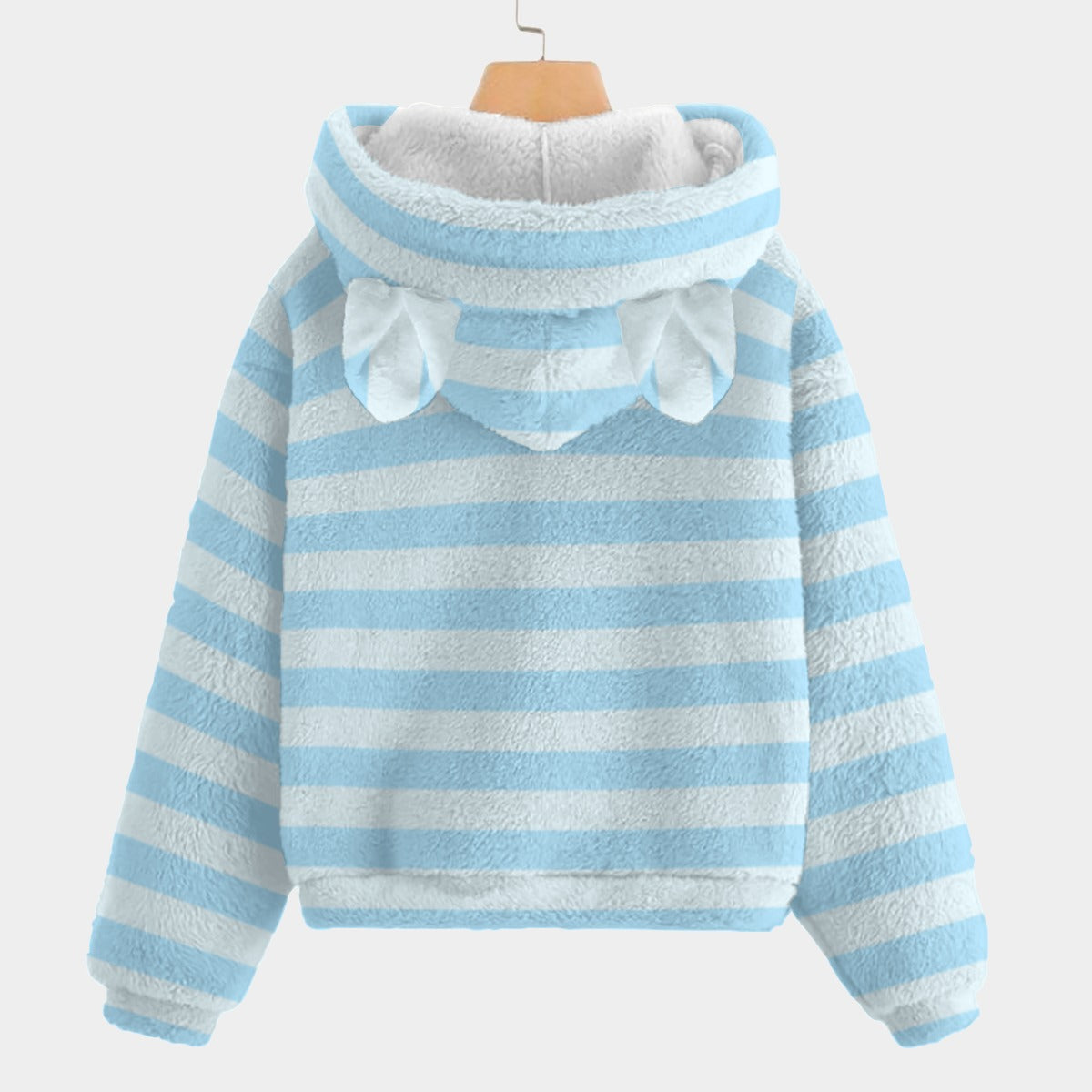 💙Surprise Labubu™ Stripe Snuggle Hoodie – Blue Borg Fleece with Ears - SUPER SOFT! Surprise Labubu Blue Stripe Kid’s Borg Fleece Hoodie With Ears