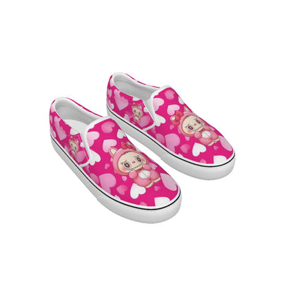💖Hello Kitty Labubu Sweetheart Slip-On Sneakers – Pink Hearts Edition -Labubu Pink Hearts Kid's Slip On Sneakers-Hello Kitty
