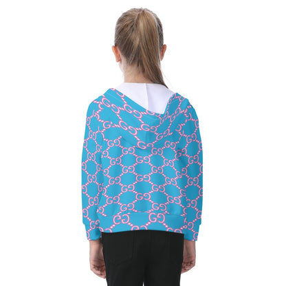 KSC's Exclusive Designs Kid's Baby Blue Infinity Pattern Zip-up Hoodie With Patch Pocket