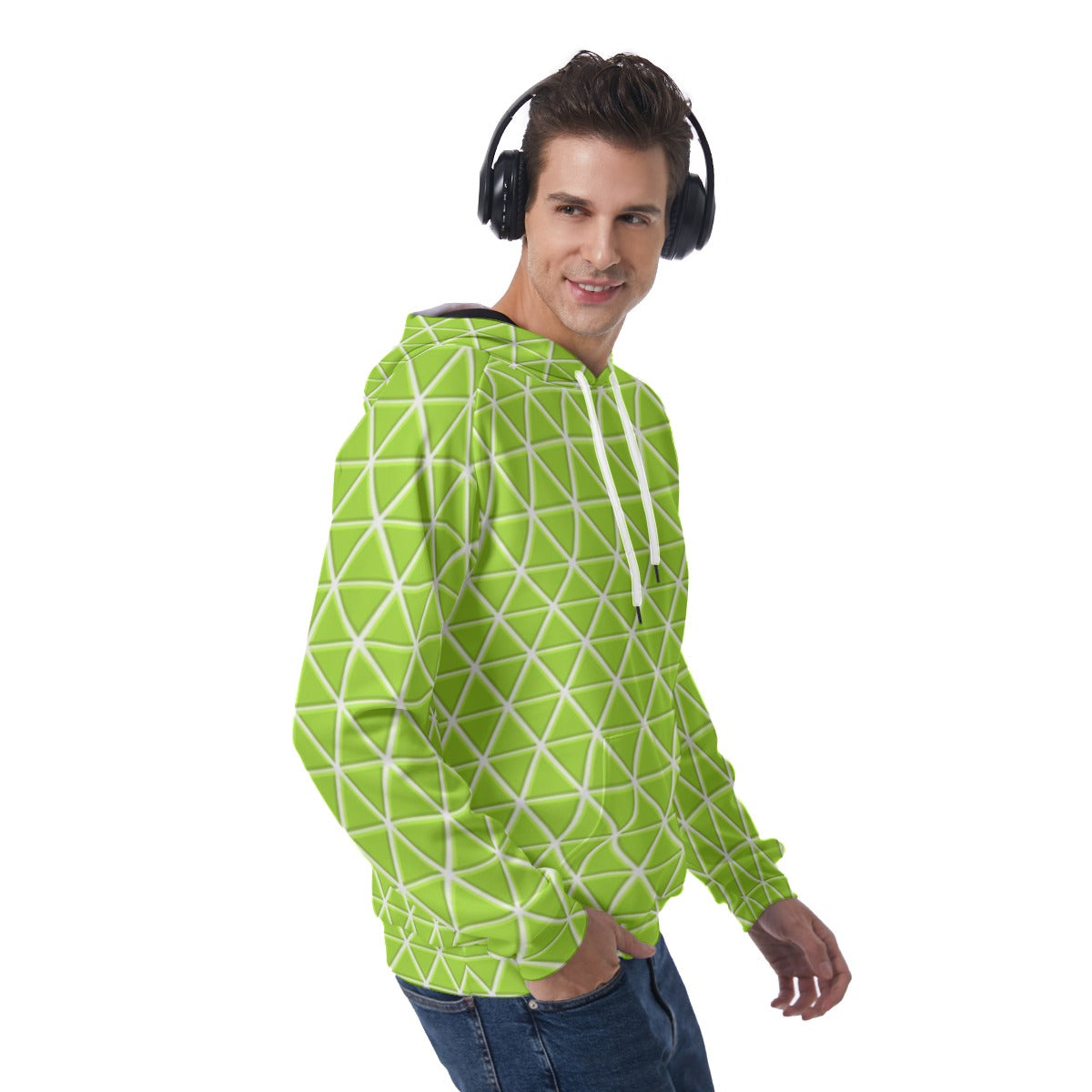 KSC's Exclusive Men's Lime Green Triangle Geometric Raglan Pullover Hoodie
