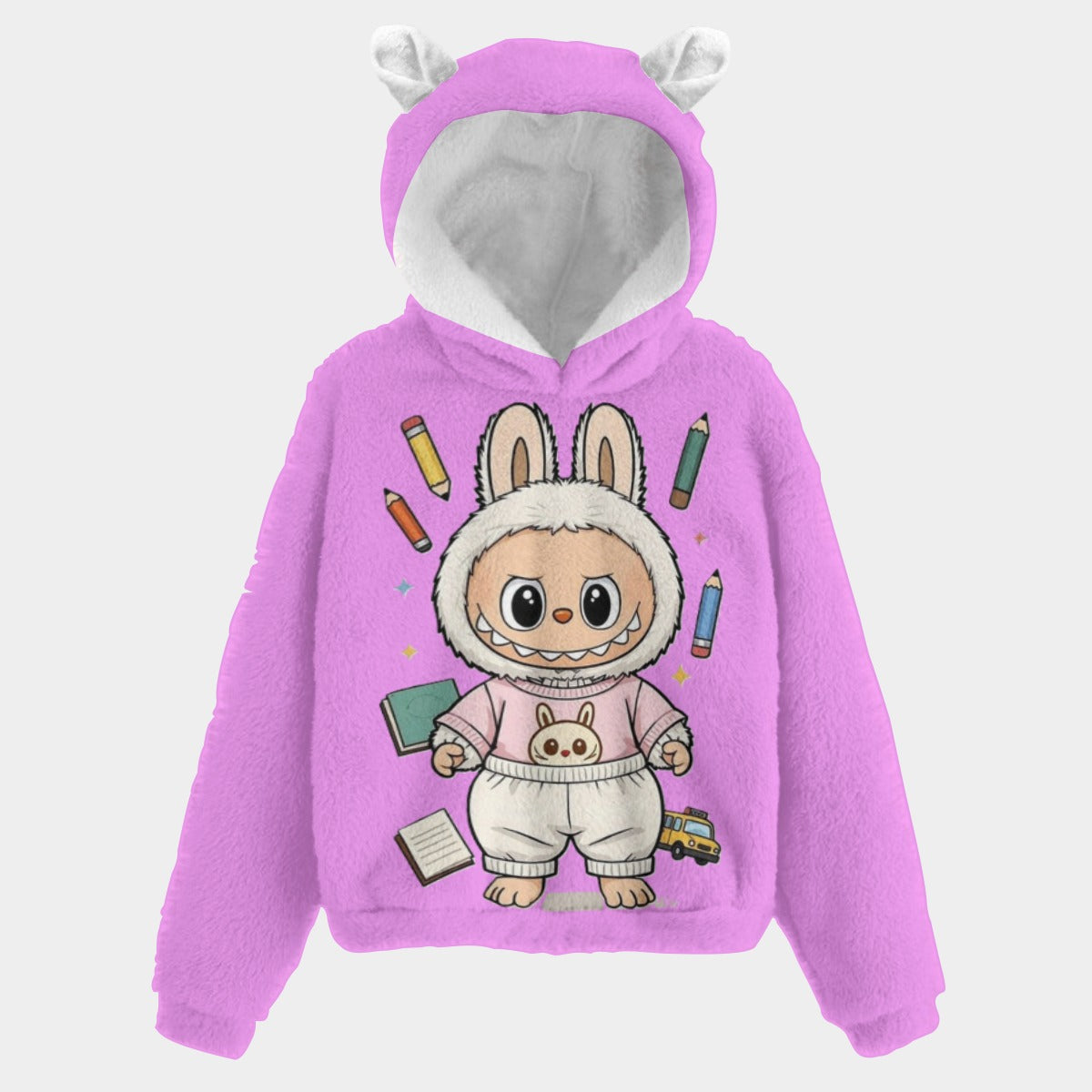 KSC's Exclusive Labubu School Student Kid’s Borg Fleece Hoodie With Ears