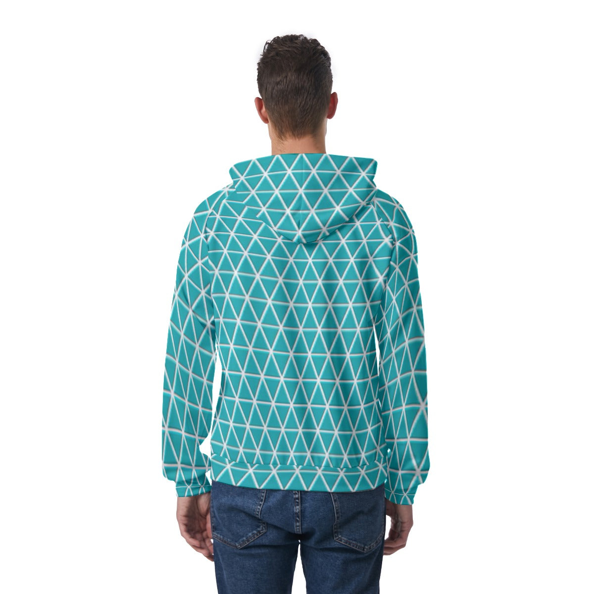 KSC's Exclusive Men's Teal Triangle Geometric Raglan Pullover Hoodie
