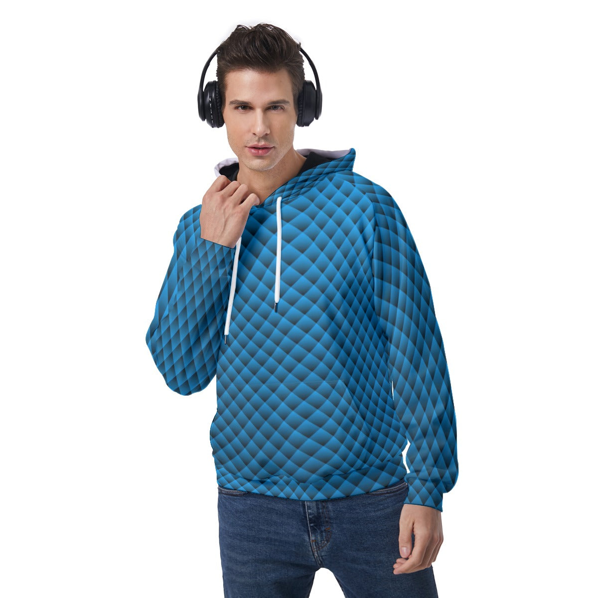 KSC's Exclusive Men's Blue Geometric Raglan Pullover Hoodie
