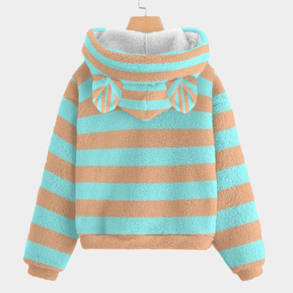 Labubu Surprise Stripe Kid’s Borg Fleece Hoodie With Ear