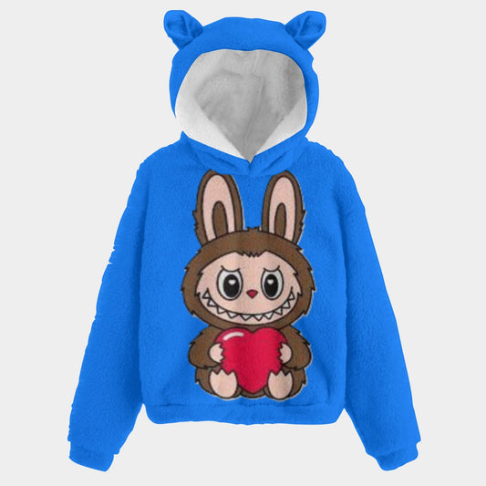 KSC's Limited Edition Labubu Heart Blue Kid’s Borg Fleece Sweatshirt With Ears