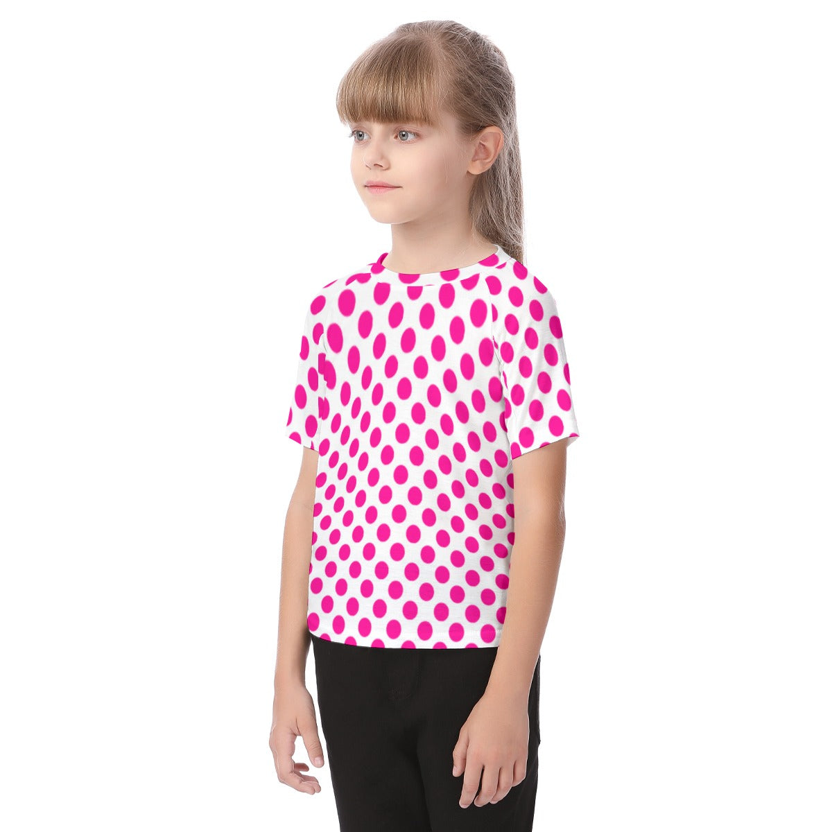 Hot Pink Polka Dot Kid's Raglan Sleeve T-shirt