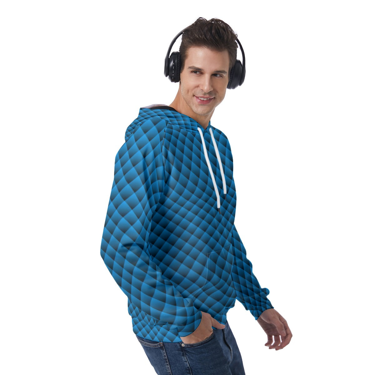 KSC's Exclusive Men's Blue Geometric Raglan Pullover Hoodie