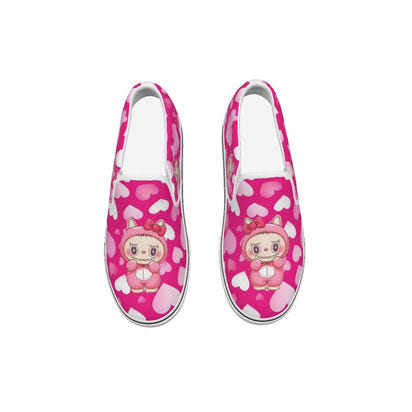 💖Hello Kitty Labubu Sweetheart Slip-On Sneakers – Pink Hearts Edition -Labubu Pink Hearts Kid's Slip On Sneakers-Hello Kitty