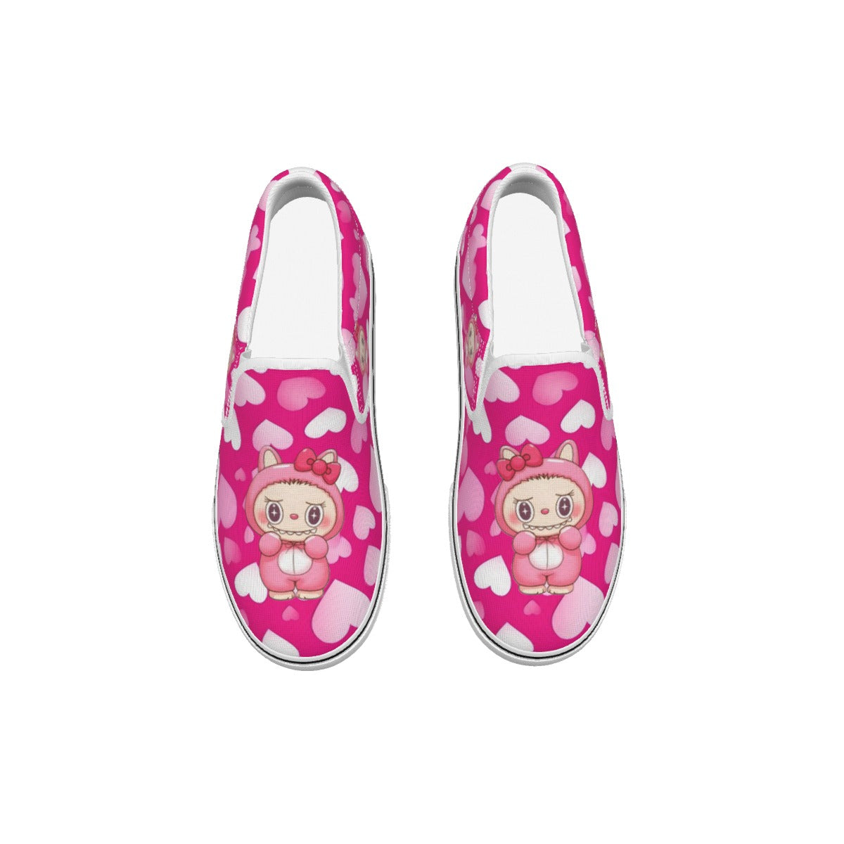 💖Hello Kitty Labubu Sweetheart Slip-On Sneakers – Pink Hearts Edition -Labubu Pink Hearts Kid's Slip On Sneakers-Hello Kitty