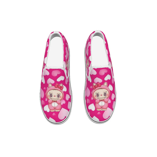 💖Hello Kitty Labubu Sweetheart Slip-On Sneakers – Pink Hearts Edition -Labubu Pink Hearts Kid's Slip On Sneakers-Hello Kitty