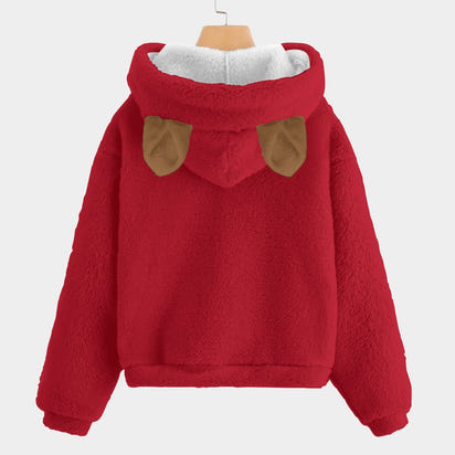 Santa's Christmas Teddy Bear Kid’s Borg Fleece Hoodie With Ears