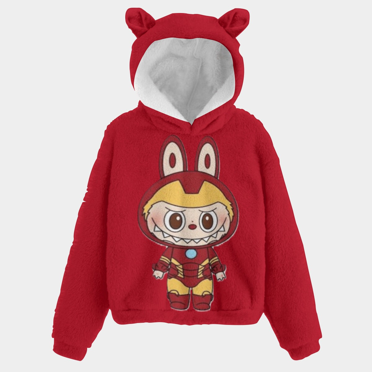 KSC's Limited Red Iron Man Labubu Edition Kid’s Borg Fleece Sweatshirt With Ears