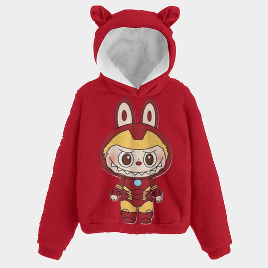 KSC's Limited Red Iron Man Labubu Edition Kid’s Borg Fleece Sweatshirt With Ears
