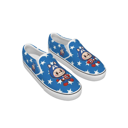⭐️Captain America Labubu Star Power Slip-On Sneakers – Blue Hero Edition - Captain America Labubu Blue Stars Kid's Slip On Sneakers