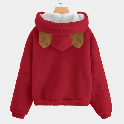 Santa's Teddy Bear Helper Red Kid’s Borg Fleece Hoodie With Ears