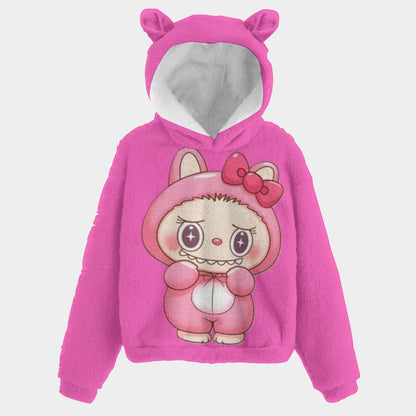 Pink hoodie with cartoon character on a white background