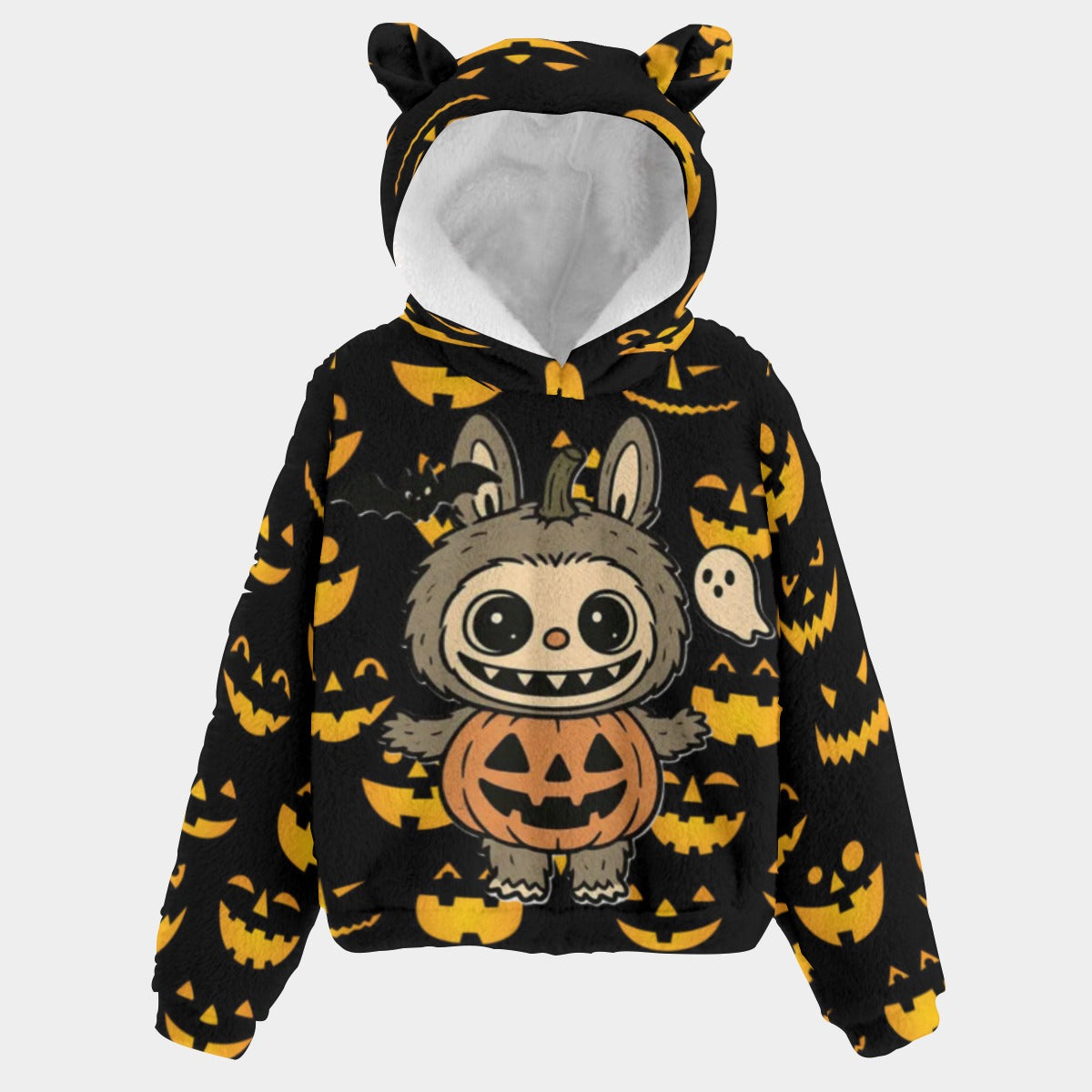 Halloween Labubu Kid’s Borg Fleece Sweatshirt With Ear