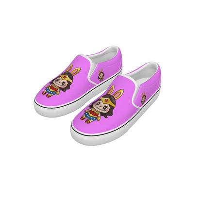 💪 Pretty Powerful in Pink in our Wonder Woman Labubu Pink Kid's Slip On Sneakers