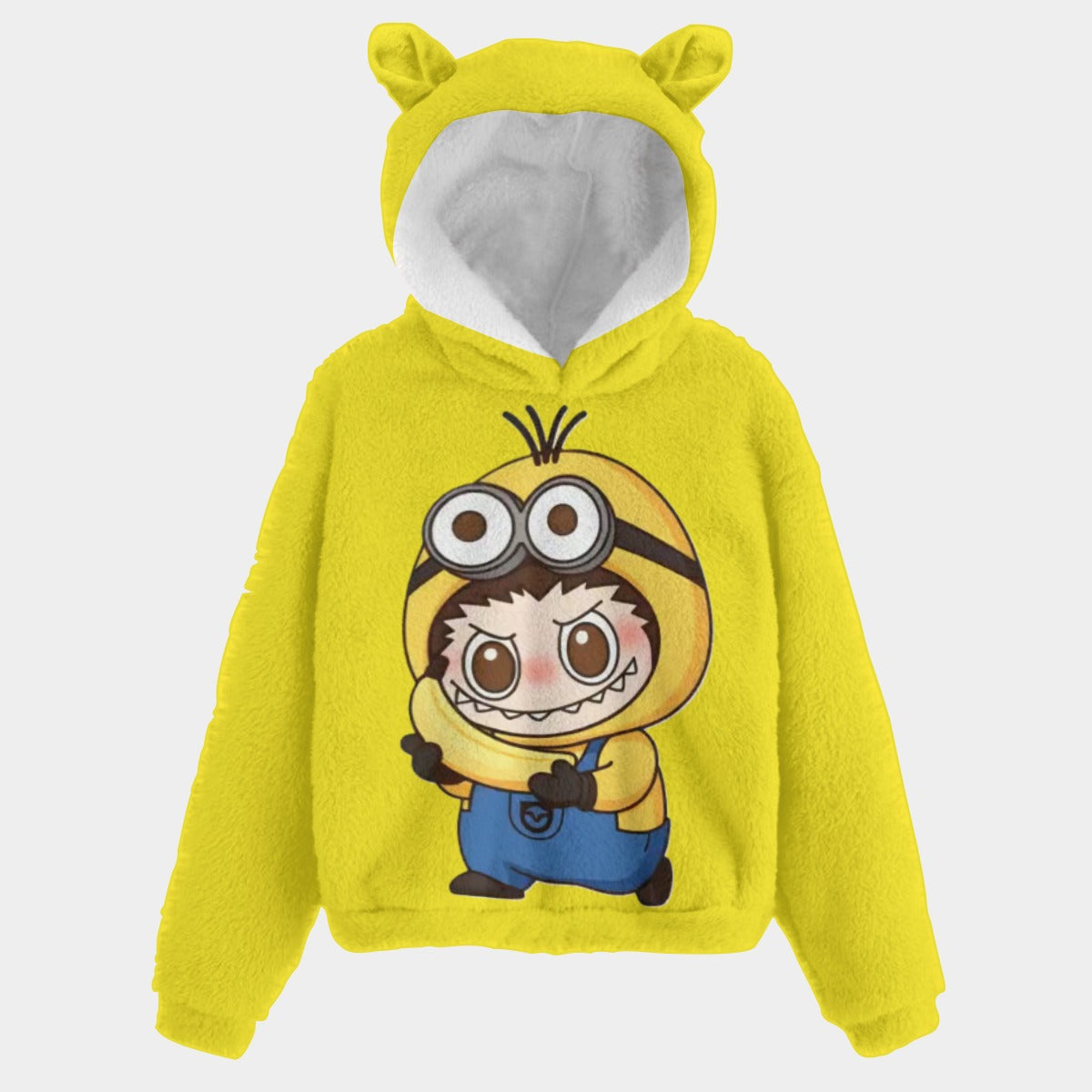 Labubu Minion Kid’s Borg Fleece Hoodie With Ears
