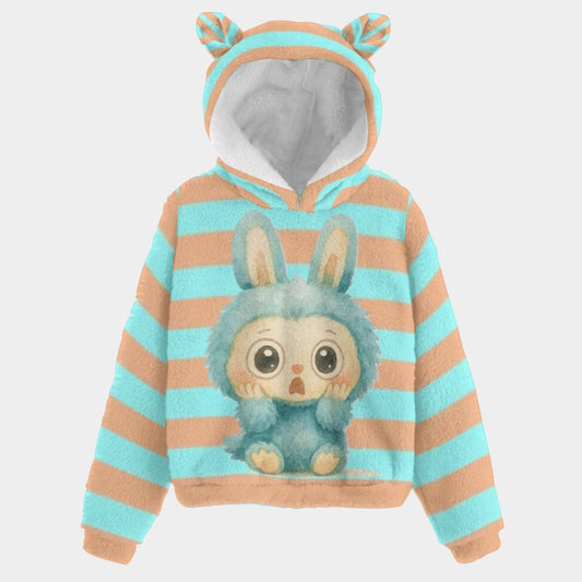 Labubu Surprise Stripe Kid’s Borg Fleece Hoodie With Ear