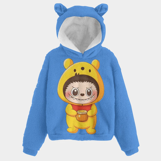 Labubu Pooh Bear Kid’s Borg Fleece Hoodie With Ears