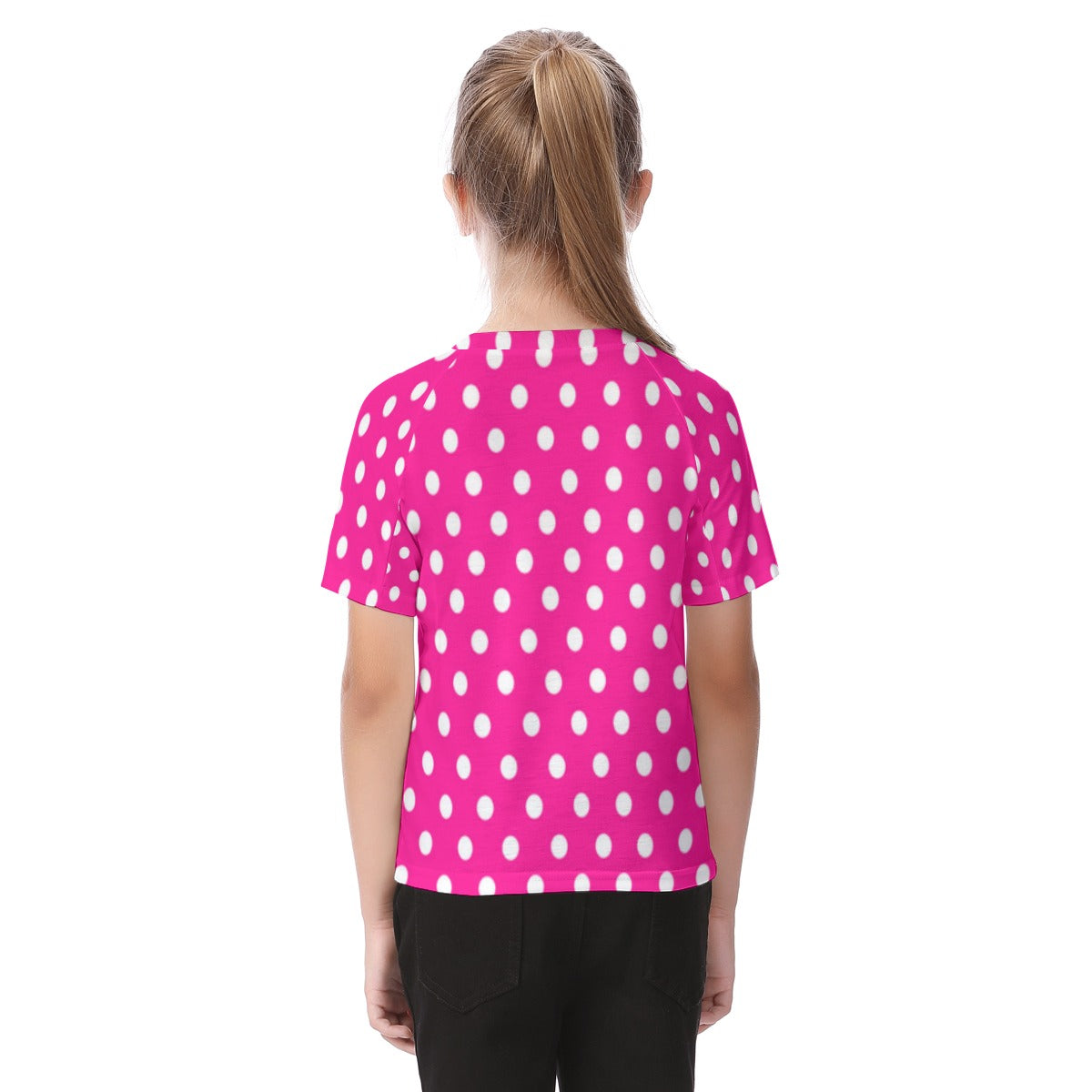 New Hot Pink w/White Polka Dot Minnie Kid's Raglan Sleeve T-shirt