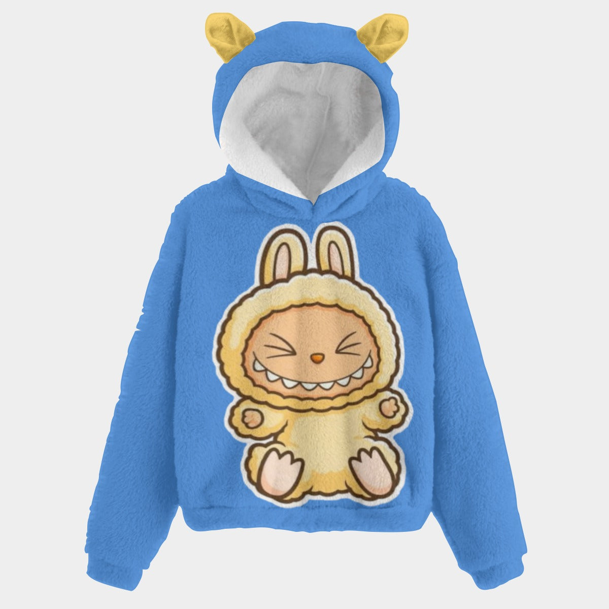 KSC's Exclusive Labubu Fluffy Baby Blue Kid’s Borg Fleece Hoodie With Ears