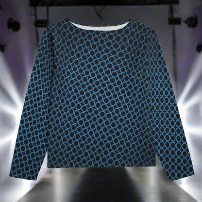 Blue patterned sweater on a white background