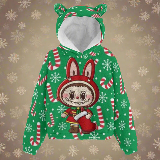 KSC's Exclusive Christmas Labubu Kid’s Borg Fleece Hoodie With Ears