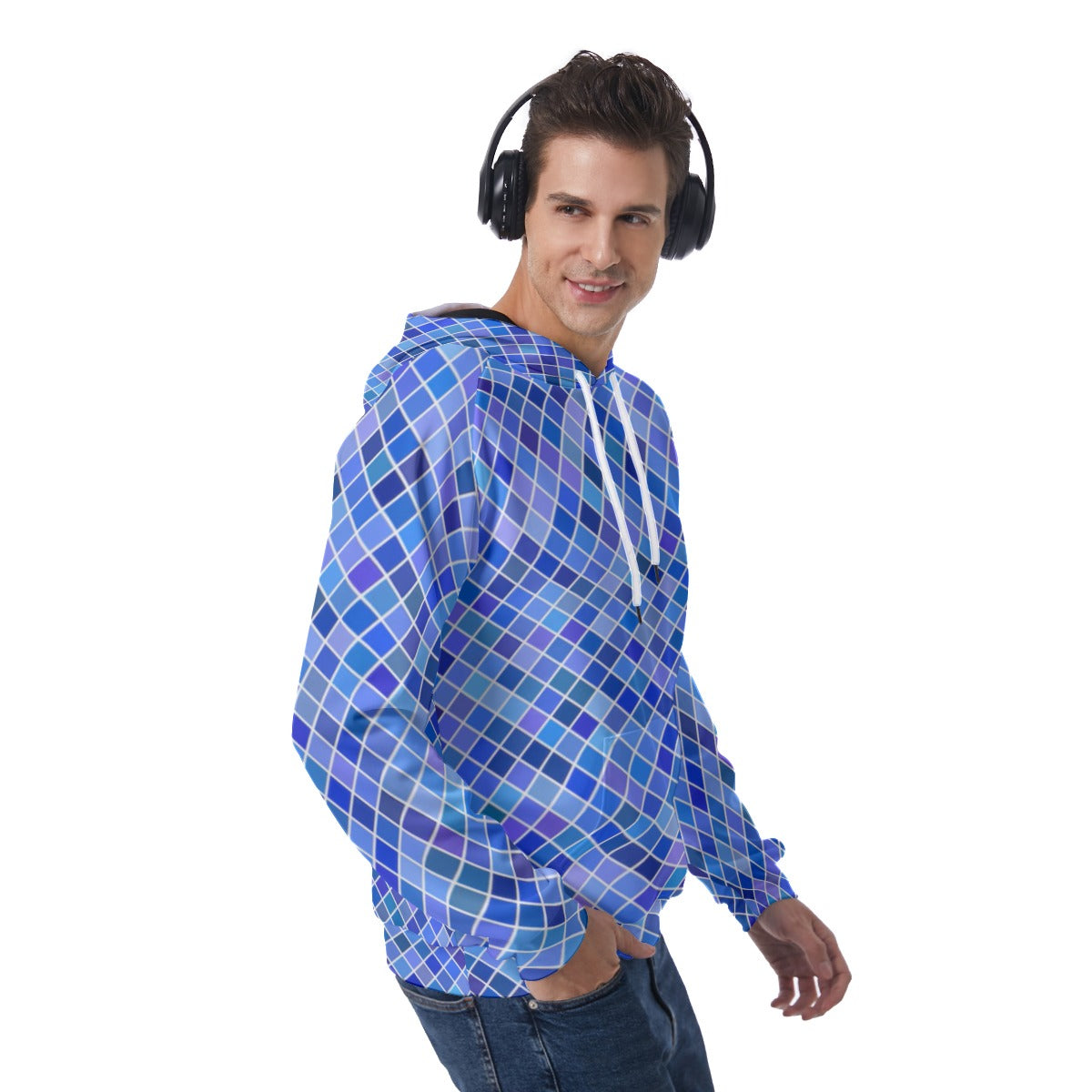 KSC's Exclusive Men's Blue Squares Raglan Pullover Hoodie