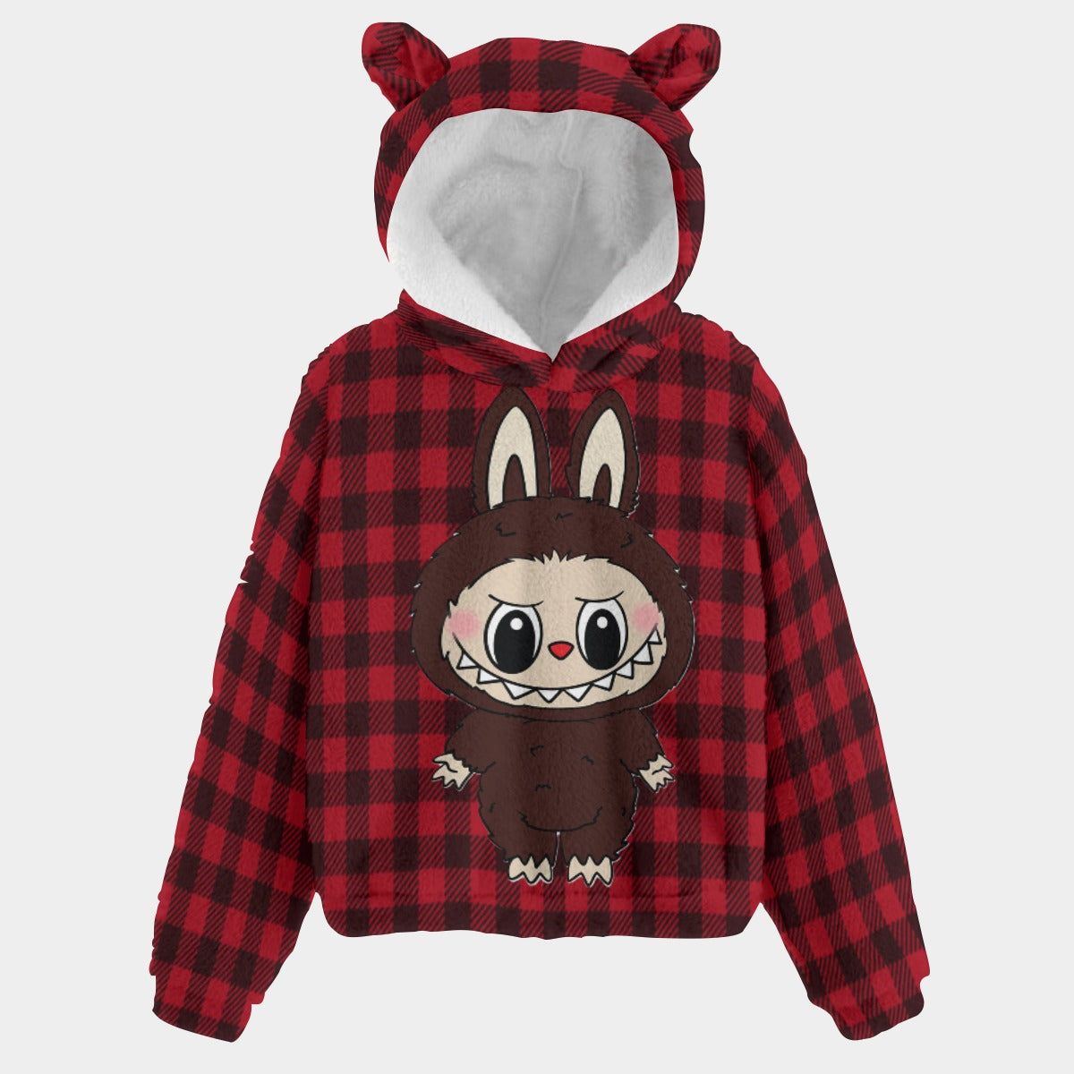 Labubu Plaid Unisex Kid’s Borg Fleece Sweatshirt With Ear