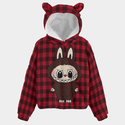 Labubu Plaid Unisex Kid’s Borg Fleece Sweatshirt With Ear