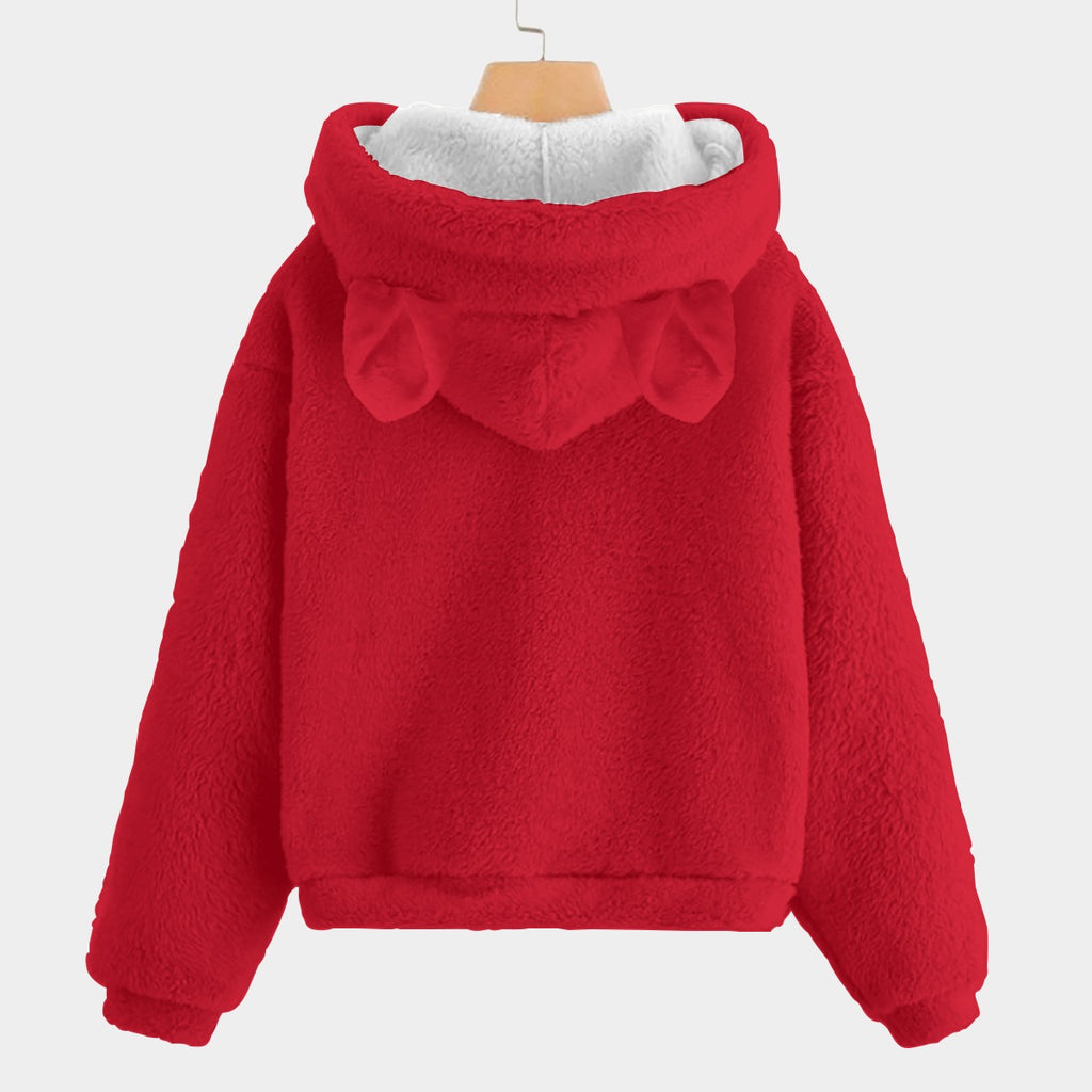 Labubu Pooh Bear Kid’s Borg Fleece Hoodie With Ears