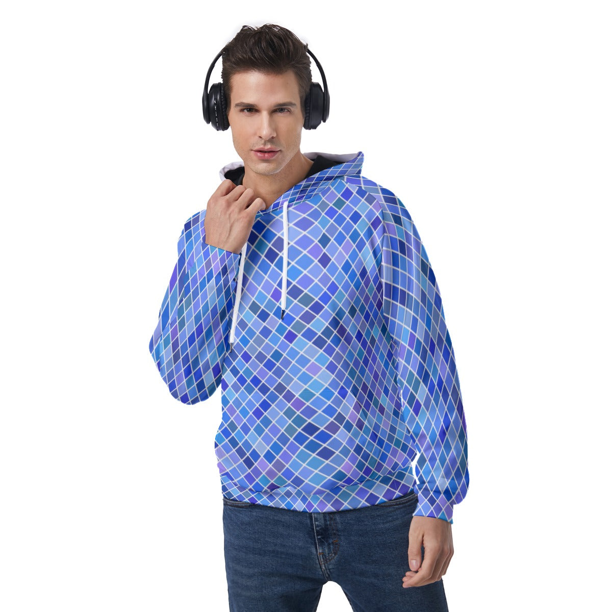 KSC's Exclusive Men's Blue Squares Raglan Pullover Hoodie