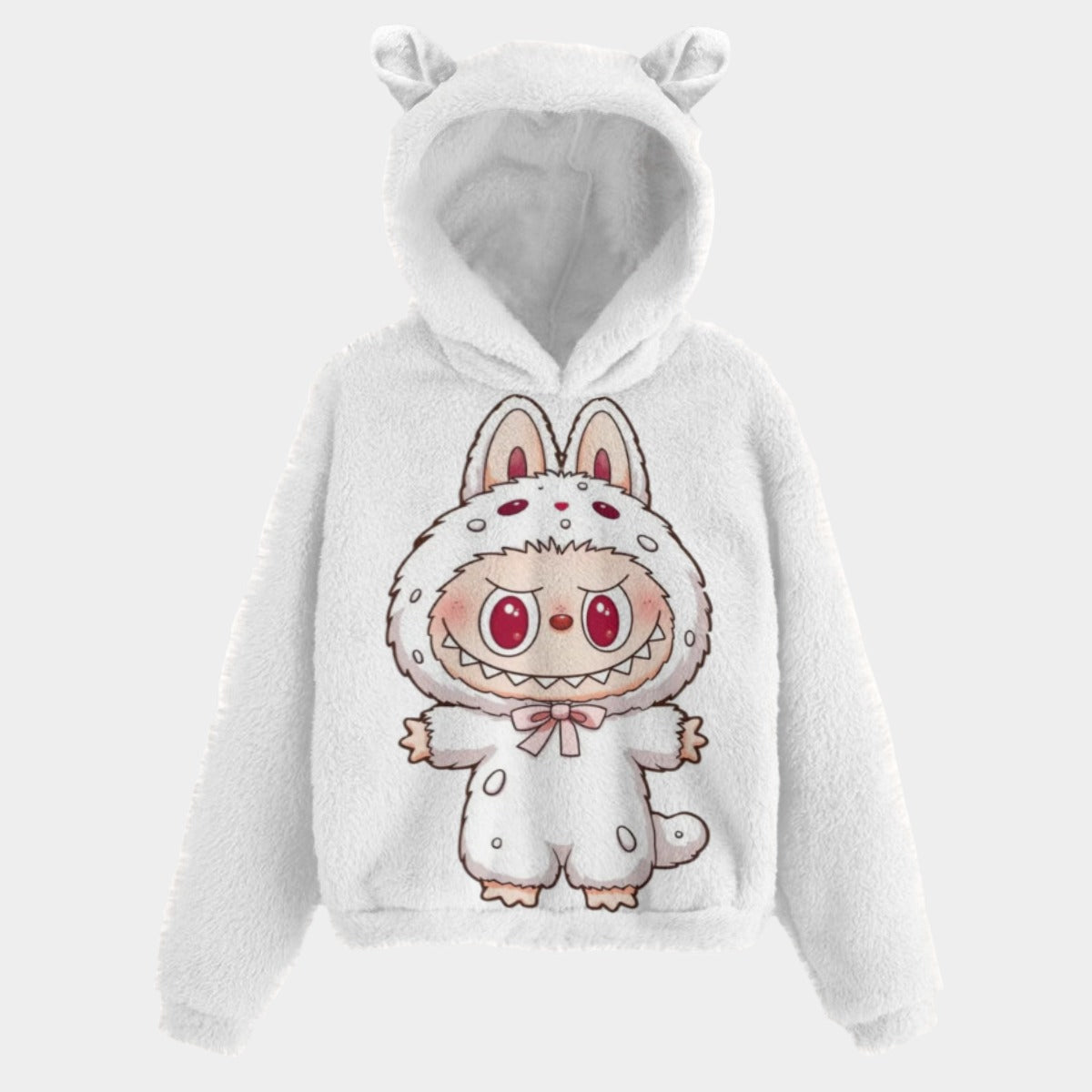 KSC's Limited Edition Labubu White Cuddly Kid’s Borg Fleece Sweatshirt With Ears