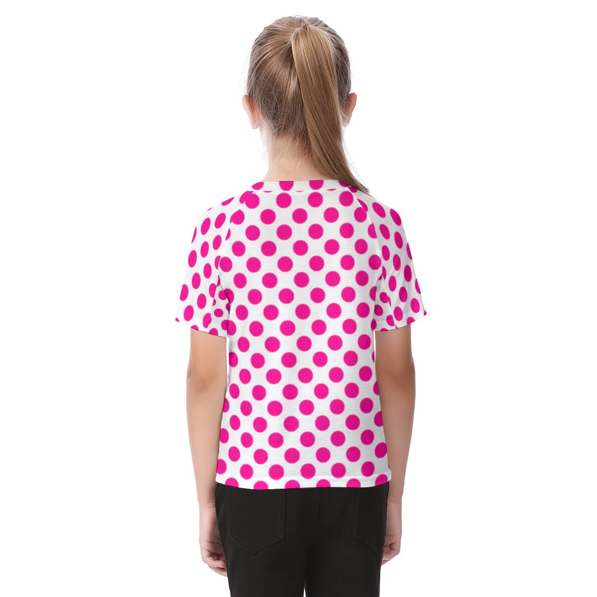 Hot Pink Polka Dot Kid's Raglan Sleeve T-shirt