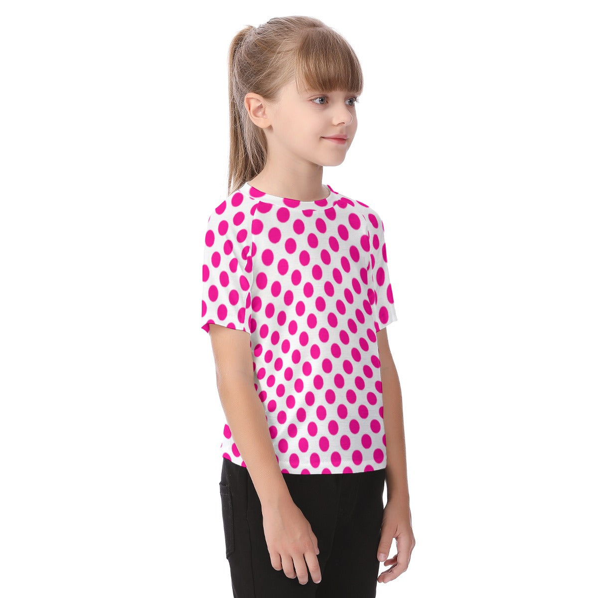 Hot Pink Polka Dot Kid's Raglan Sleeve T-shirt