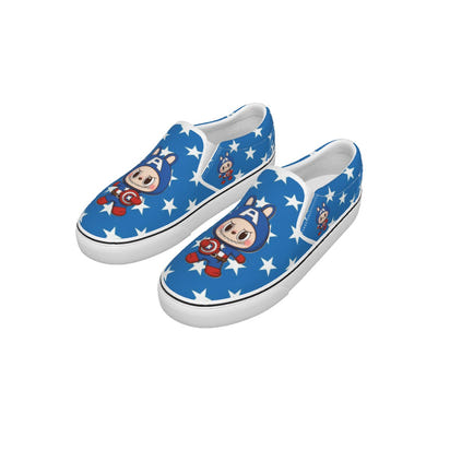 ⭐️Captain America Labubu Star Power Slip-On Sneakers – Blue Hero Edition - Captain America Labubu Blue Stars Kid's Slip On Sneakers