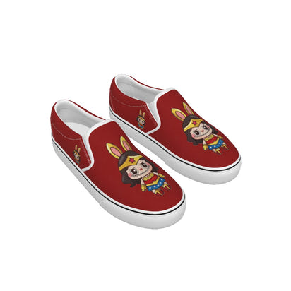 ❤️🔥 Wonder Woman Labubu Red Slip-On Sneakers (Kids)-Wonder Woman Labubu Red Kid's Slip On Sneakers