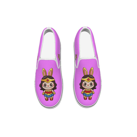 💪 Pretty Powerful in Pink in our Wonder Woman Labubu Pink Kid's Slip On Sneakers
