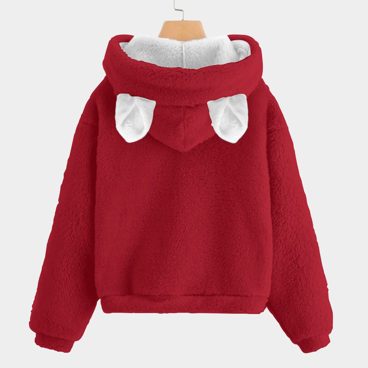 White Christmas Bear Red Kid’s Borg Fleece Hoodie With Ears