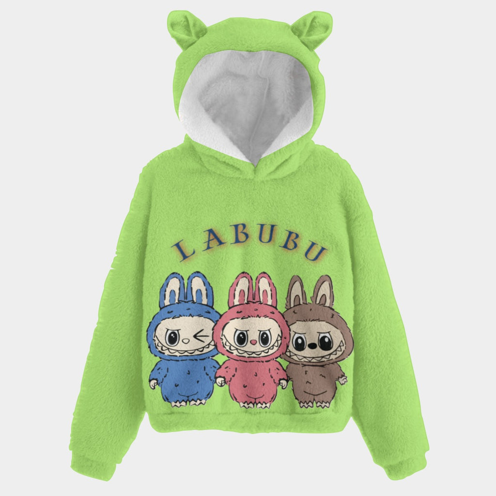 KSC's Fleece Sweatshirt LABUBU Print Kid’s Borg Fleece Sweatshirt With Ears