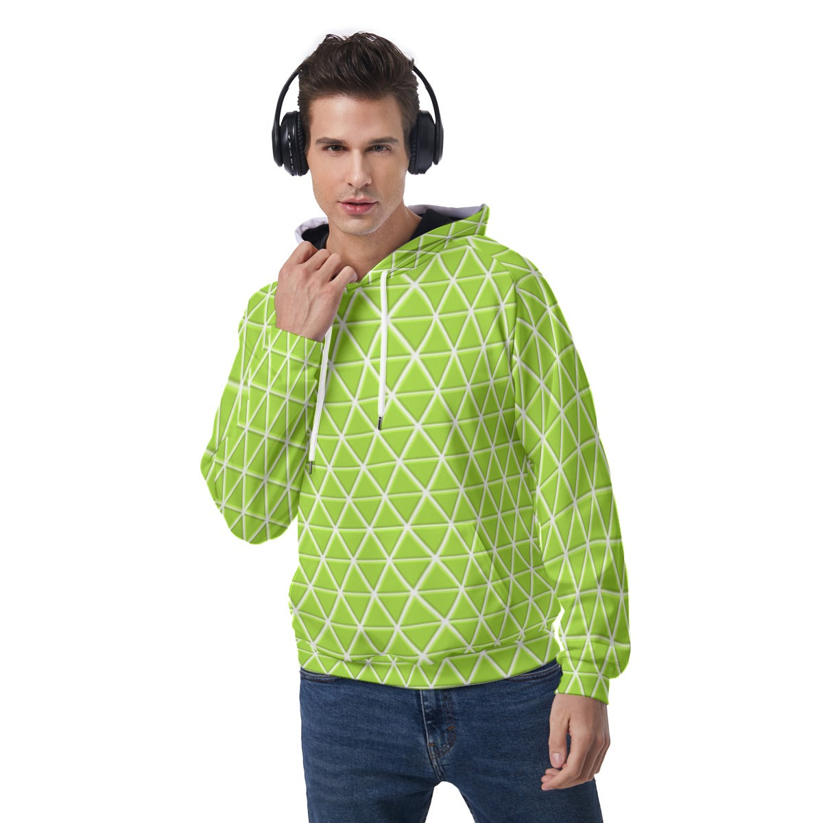 KSC's Exclusive Men's Lime Green Triangle Geometric Raglan Pullover Hoodie